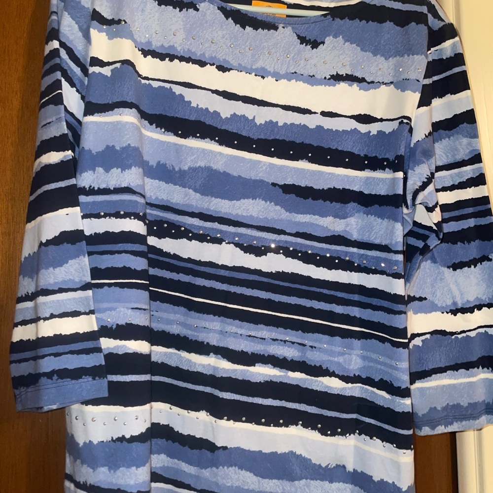 Ruby Rd. Blue and White Striped Long Sleeve Top
